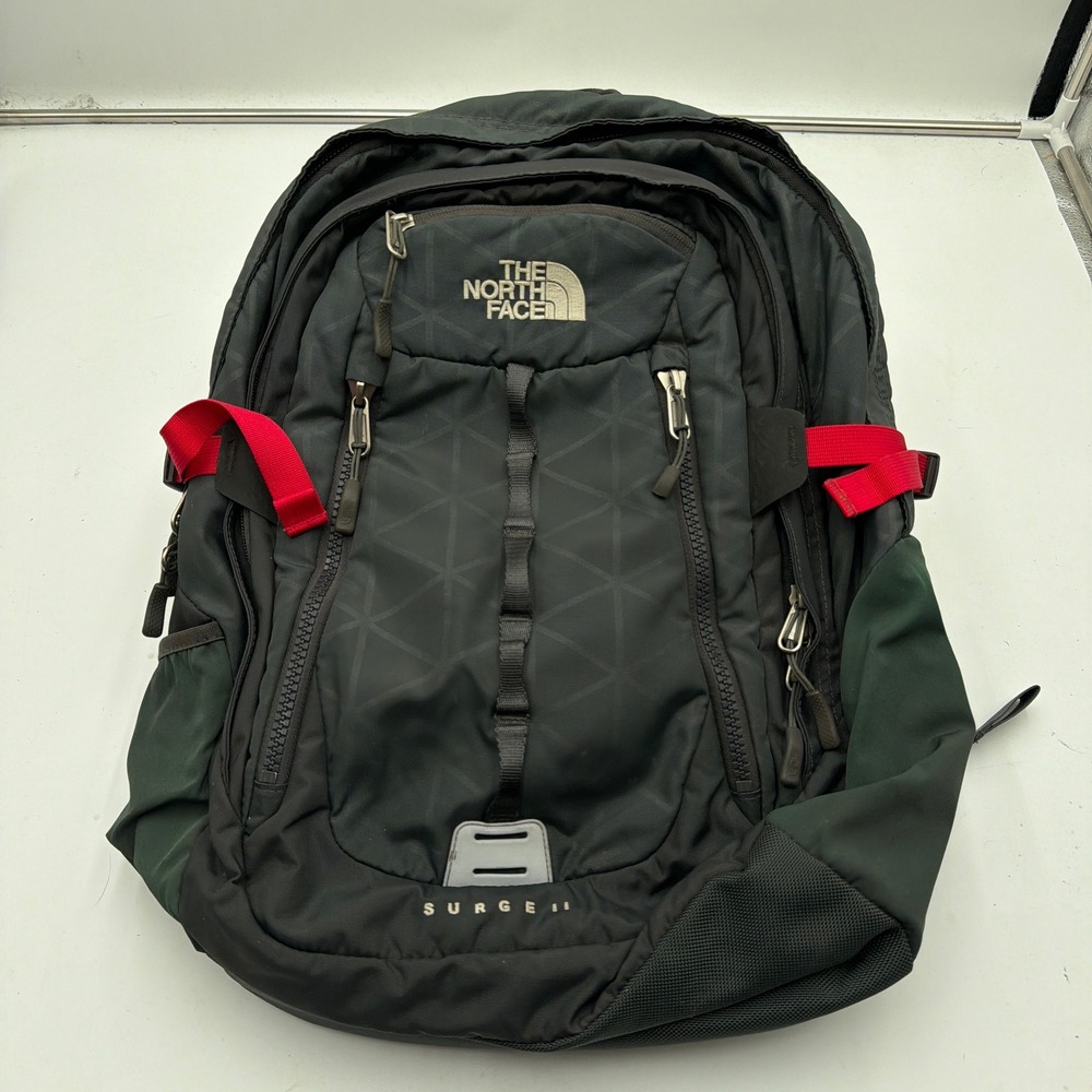 The North Face Backpack Surge II Laptop Sleeve Multi Pocket Black Red Mens OS